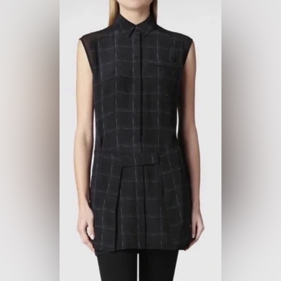 All Saints silk tunic blouse with check pattern 100% silk size 4 - Picture 1 of 6